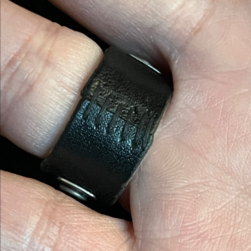 Artisan Black Leather Ring with Silver Stud Accents - Picture 4 of 14
